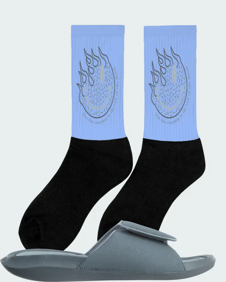 Jordan Hydro 6 Sneaker Matching Carolina Blue Socks (Keep Smiling) - View 3