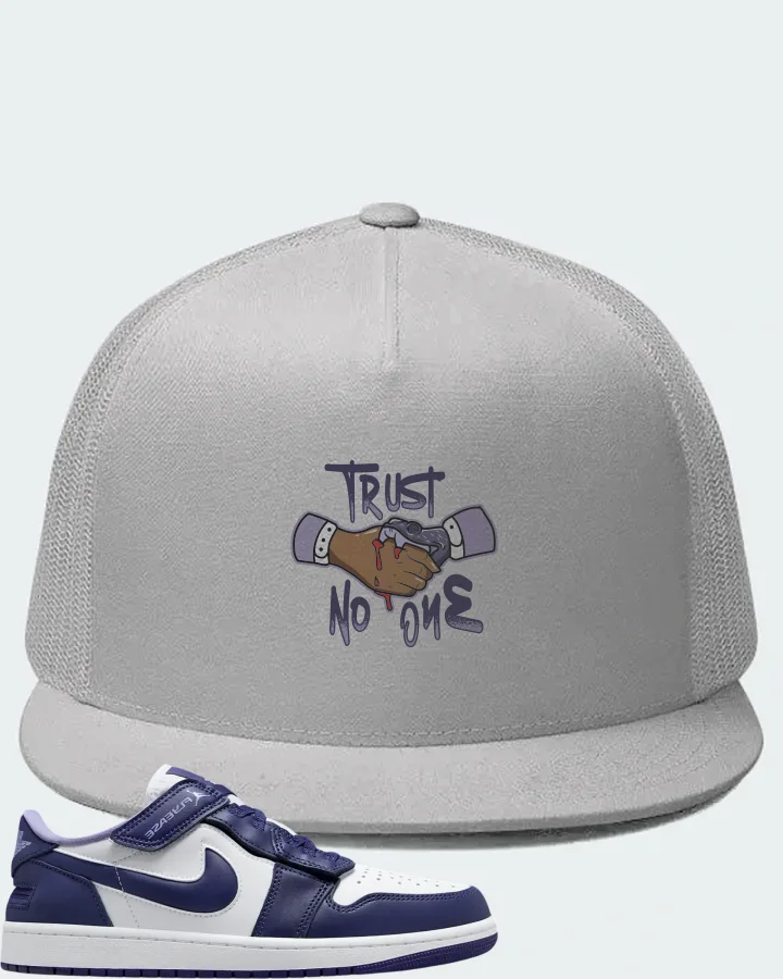 Jordan 1 Low Flyease Sky J Purple Sneaker Matching White Hat - Trust No One