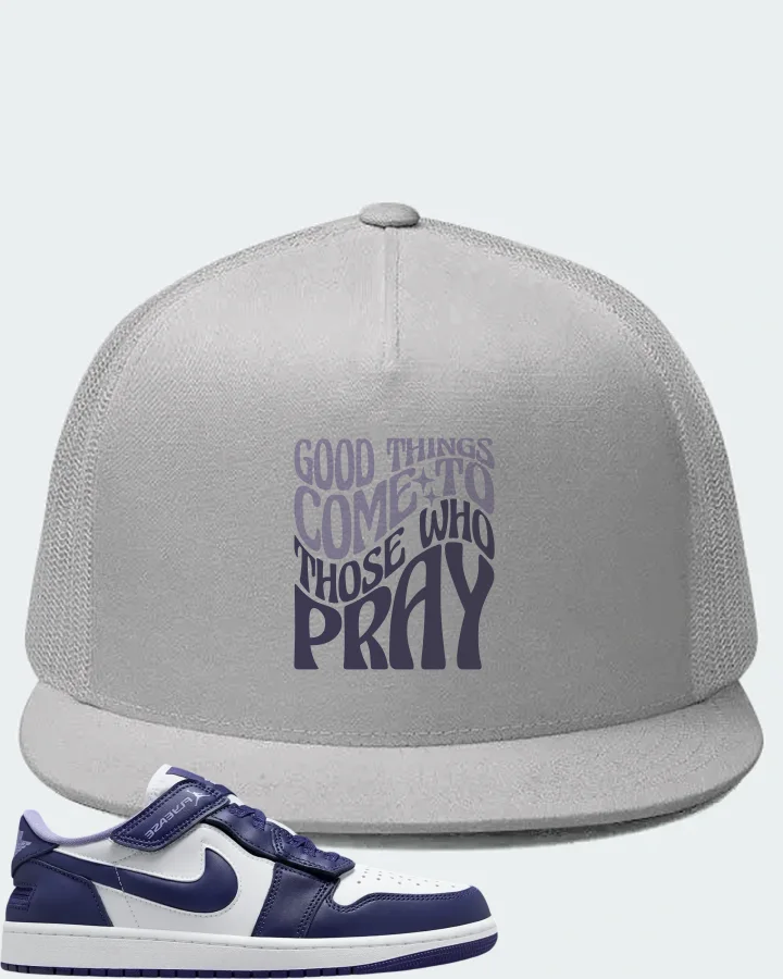Jordan 1 Low Flyease Sky J Purple Sneaker Matching White Hat - Good Things Come To Those Who Pray