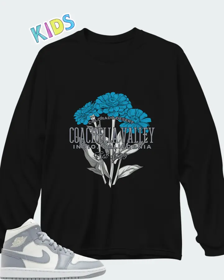 Air Jordan 1 Mid Stealth Matching Kid's Long Sleeve T-Shirt