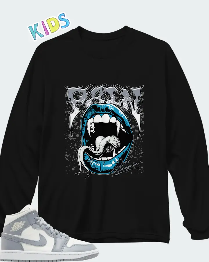 Air Jordan 1 Mid Stealth Matching Kid's Long Sleeve T-Shirt