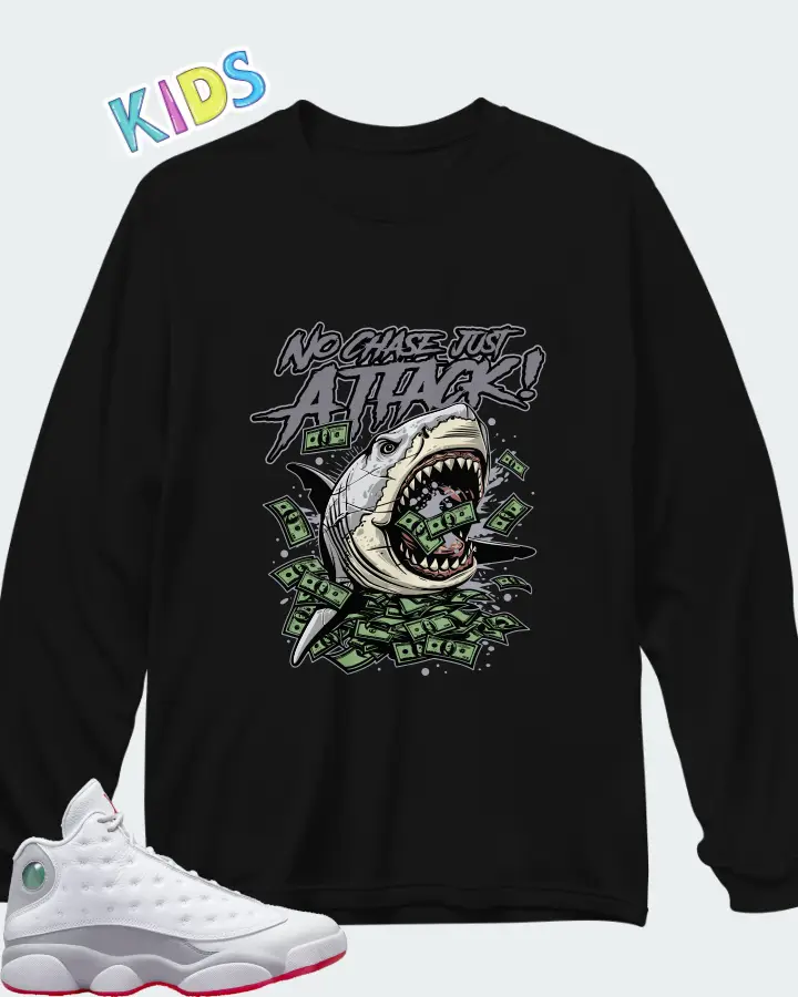 Air Jordan 13 Retro White Wolf Grey Matching Kid's Long Sleeve T-Shirt
