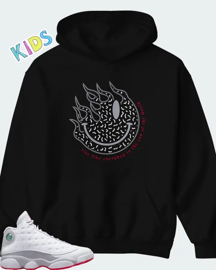 Air Jordan 13 Retro White Wolf Grey Matching Kid's Hoodie
