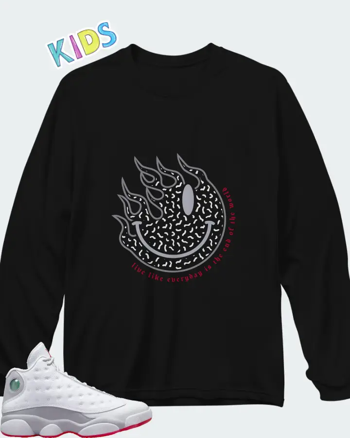 Air Jordan 13 Retro White Wolf Grey Matching Kid's Long Sleeve T-Shirt