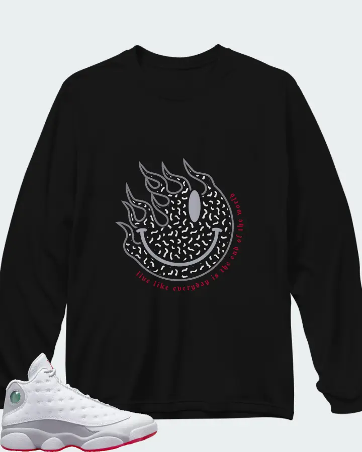 Air Jordan 13 Retro White Wolf Grey Matching Long Sleeve T-Shirt