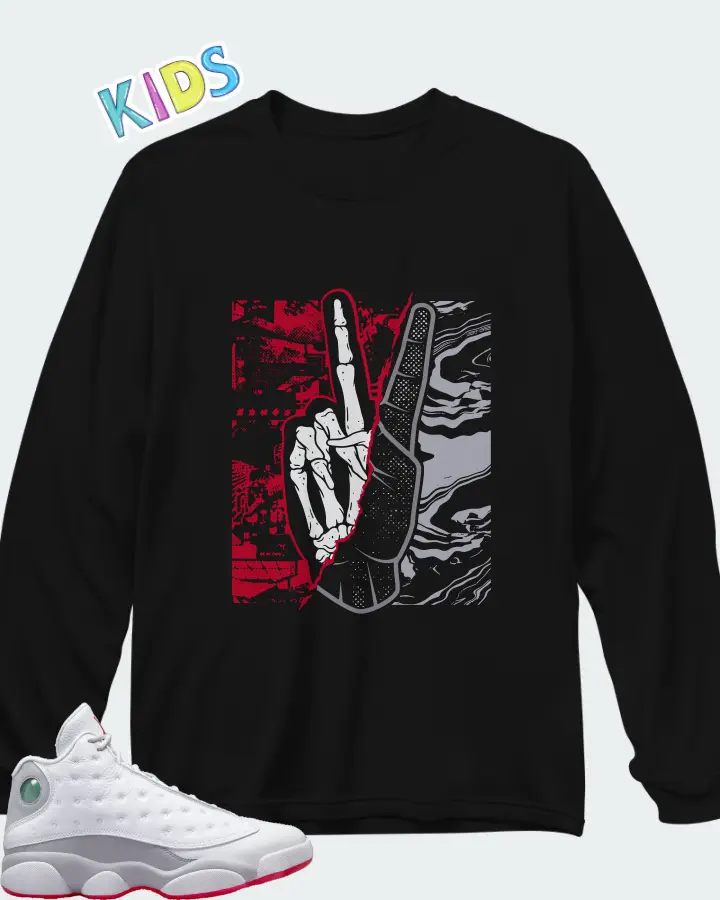 Air Jordan 13 Retro White Wolf Grey Matching Kid's Long Sleeve T-Shirt