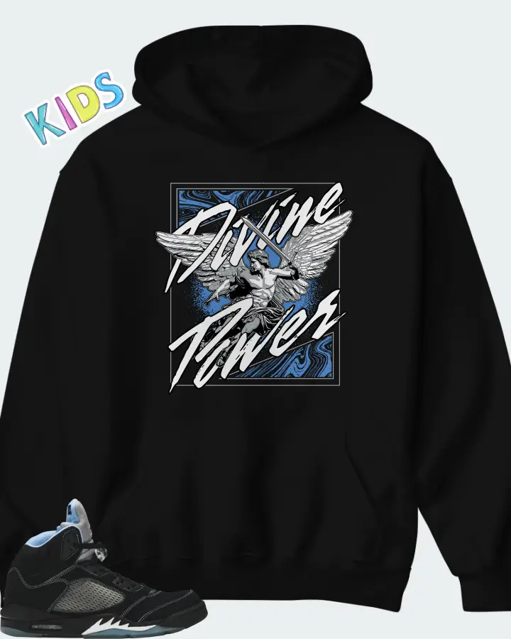 Air Jordan 5 Retro Black University Blue 2026 Matching Kid's Hoodie