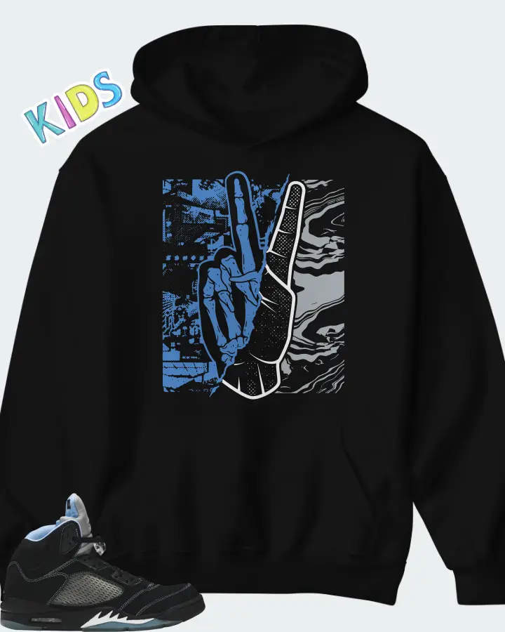 Air Jordan 5 Retro Black University Blue 2026 Matching Kid's Hoodie