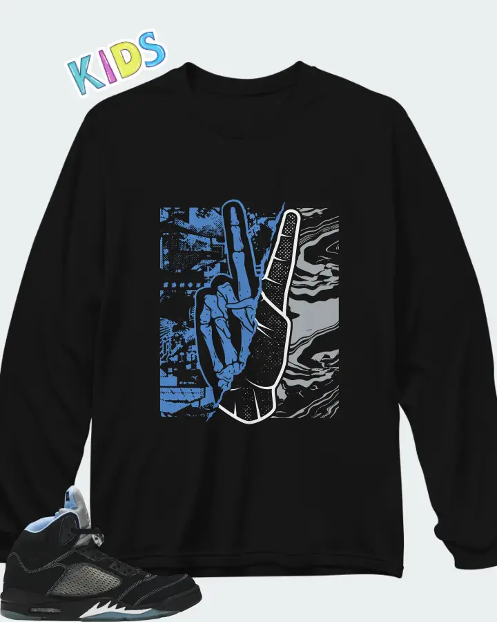 Air Jordan 5 Retro Black University Blue 2026 Matching Kid's Long Sleeve T-Shirt