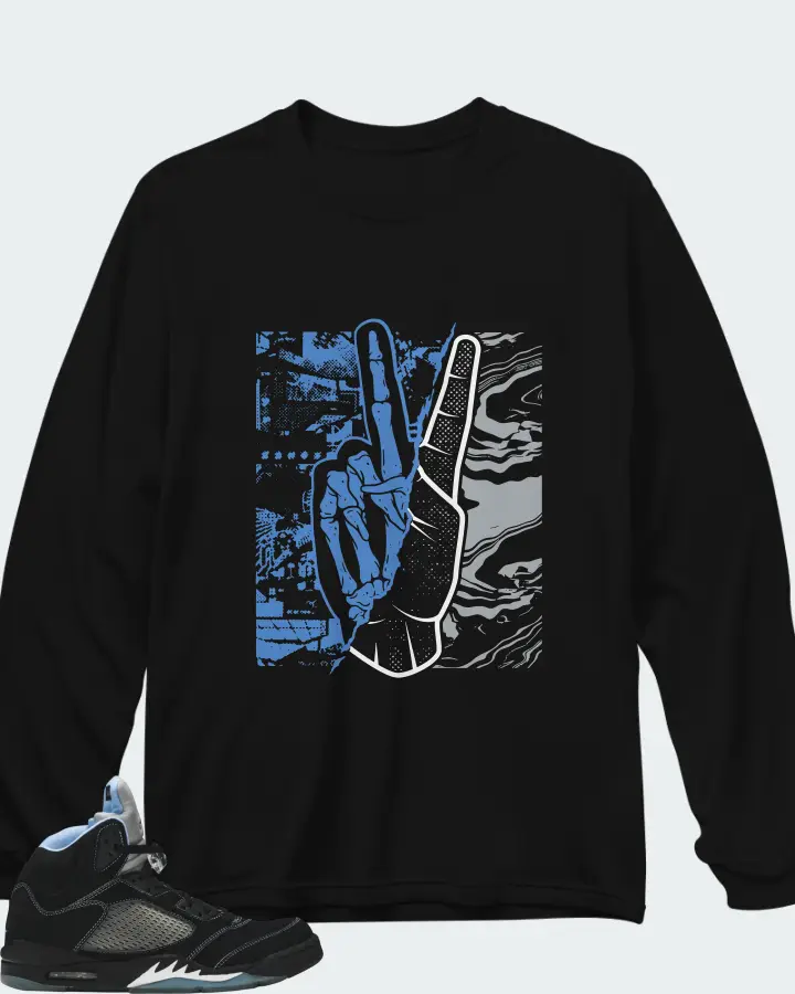 Air Jordan 5 Retro Black University Blue 2026 Matching Long Sleeve T-Shirt