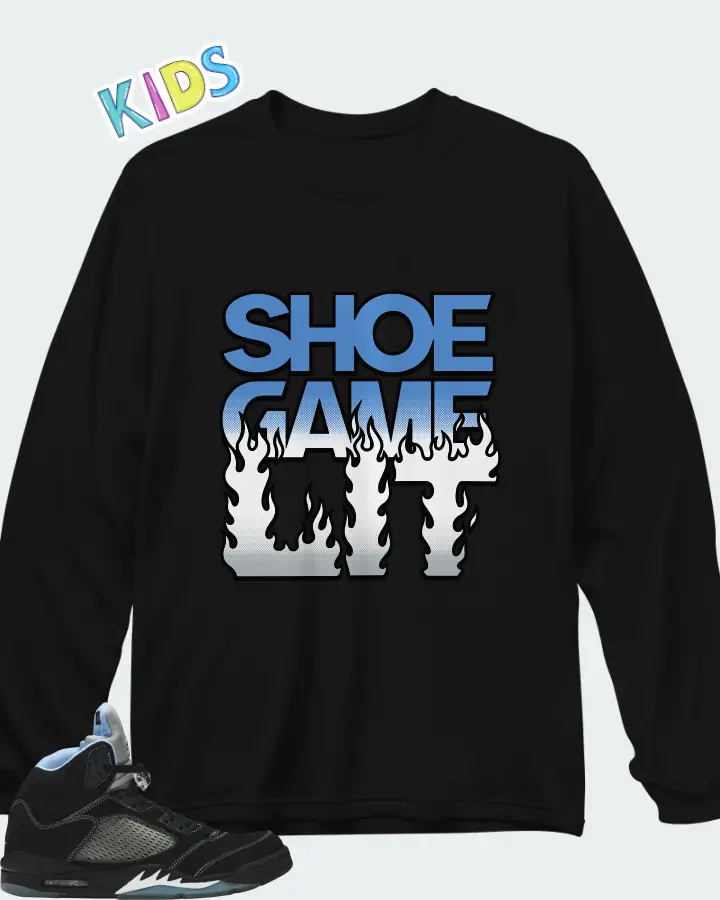 Air Jordan 5 Retro Black University Blue 2026 Matching Kid's Long Sleeve T-Shirt