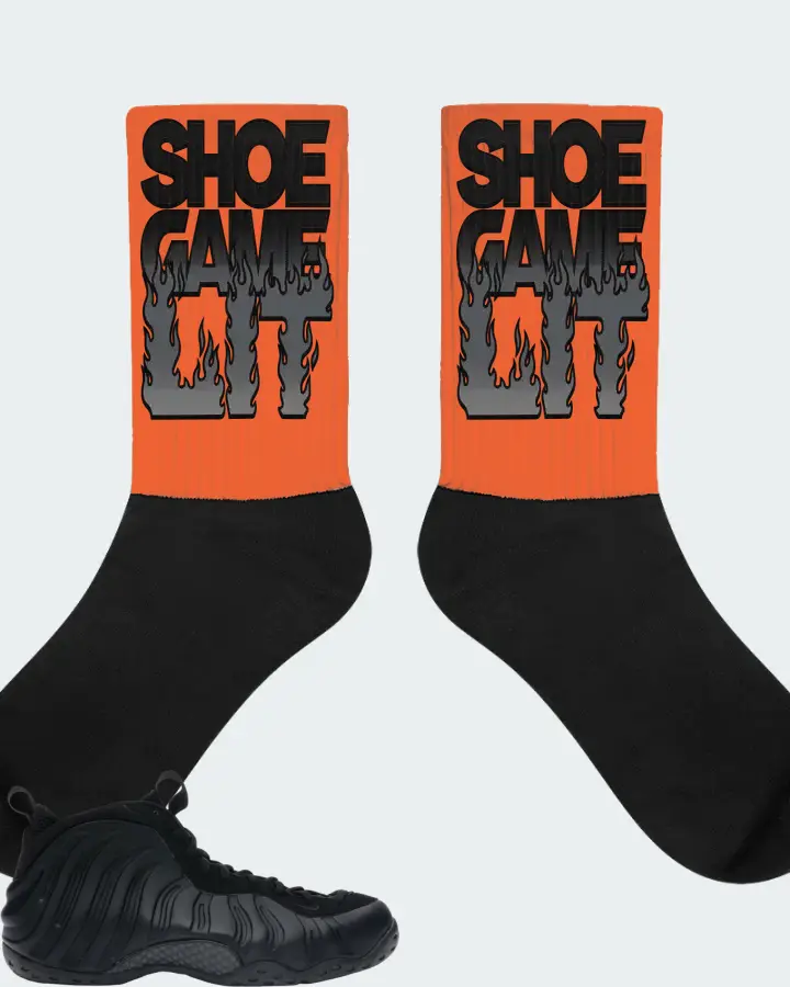 Nike Air Foamposite One Sneaker Matching Orange Socks - Shoe Game Lit Refreshed