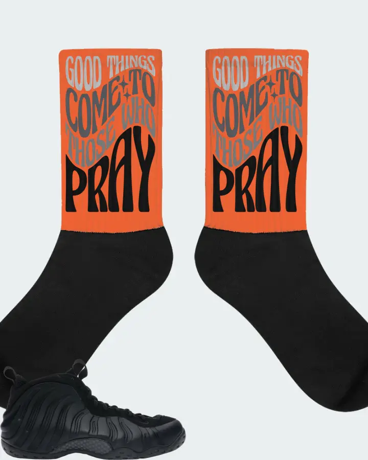 Nike Air Foamposite One Sneaker Matching Orange Socks - Good Things Come To Those Who Pray
