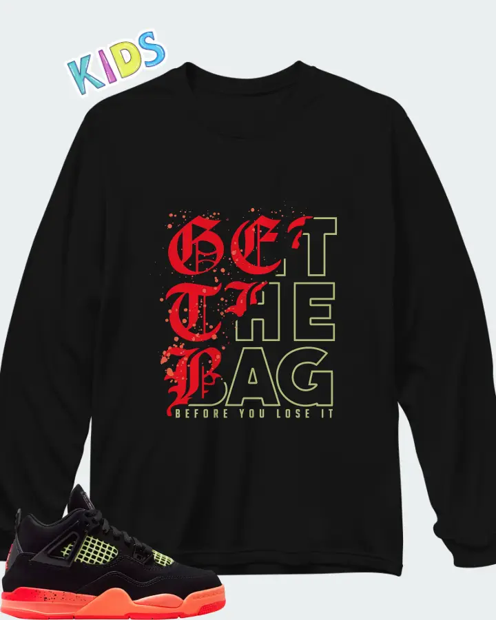 Air Jordan 4 Retro Black Infrared 23 Matching Kid's Long Sleeve T-Shirt