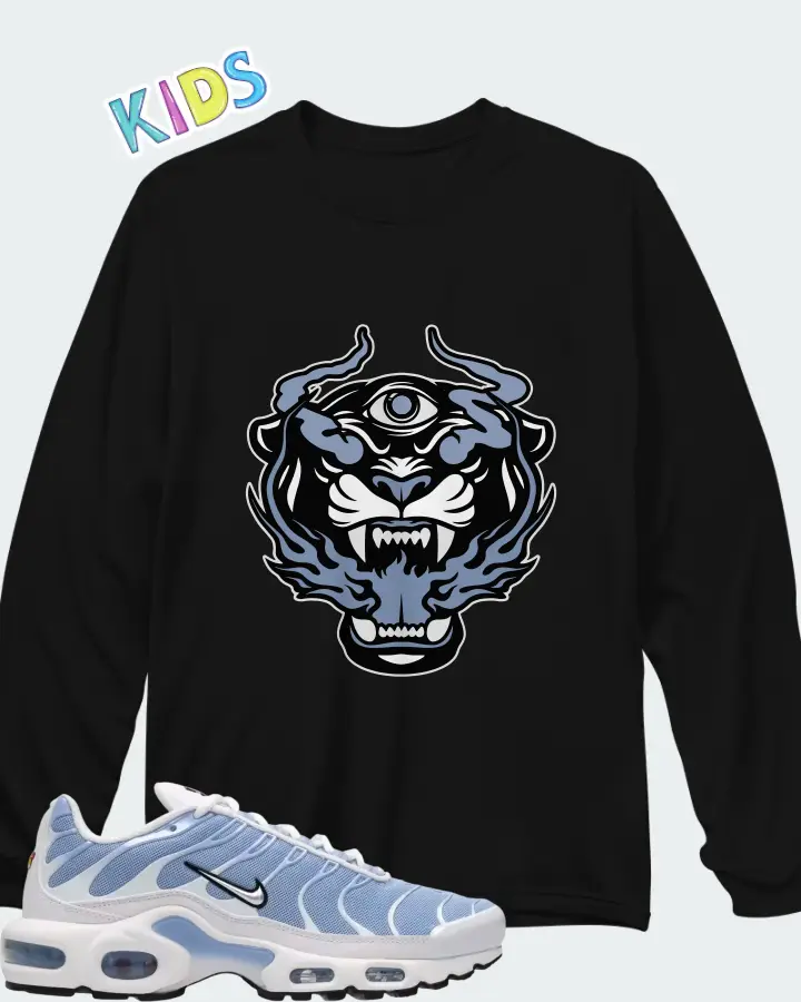 Nike Air Max Plus White Aluminum Metallic Silver Matching Kid's Long Sleeve T-Shirt