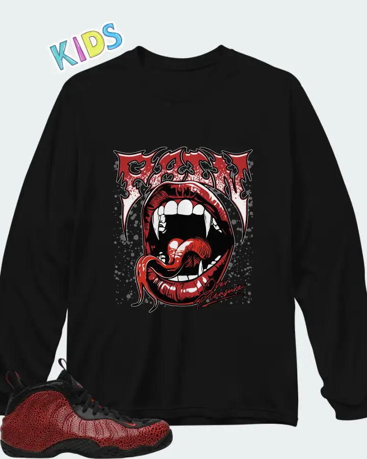 Nike Air Foamposite One Cracked Lava Matching Kid's Long Sleeve T-Shirt