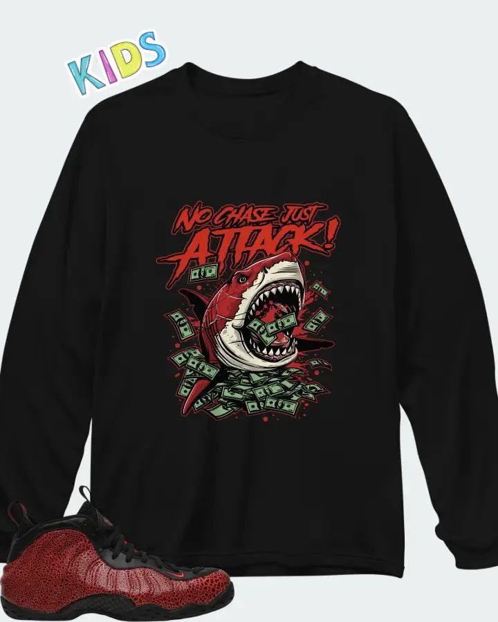 Nike Air Foamposite One Cracked Lava Matching Kid's Long Sleeve T-Shirt