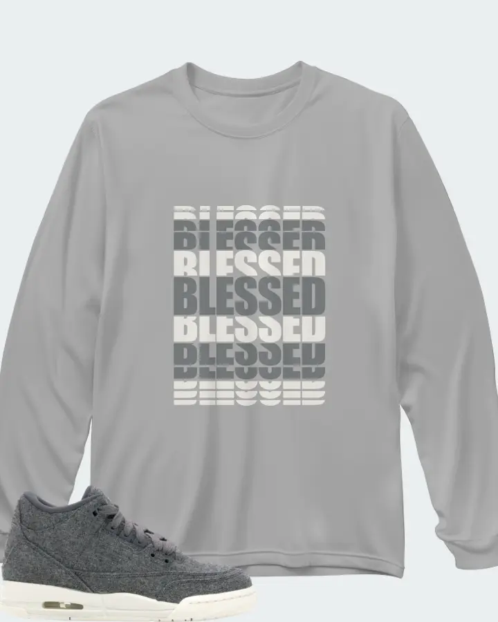 Jordan 3 Retro Sneaker Matching Grey Long Sleeve T-Shirt - BLESSED Many Times