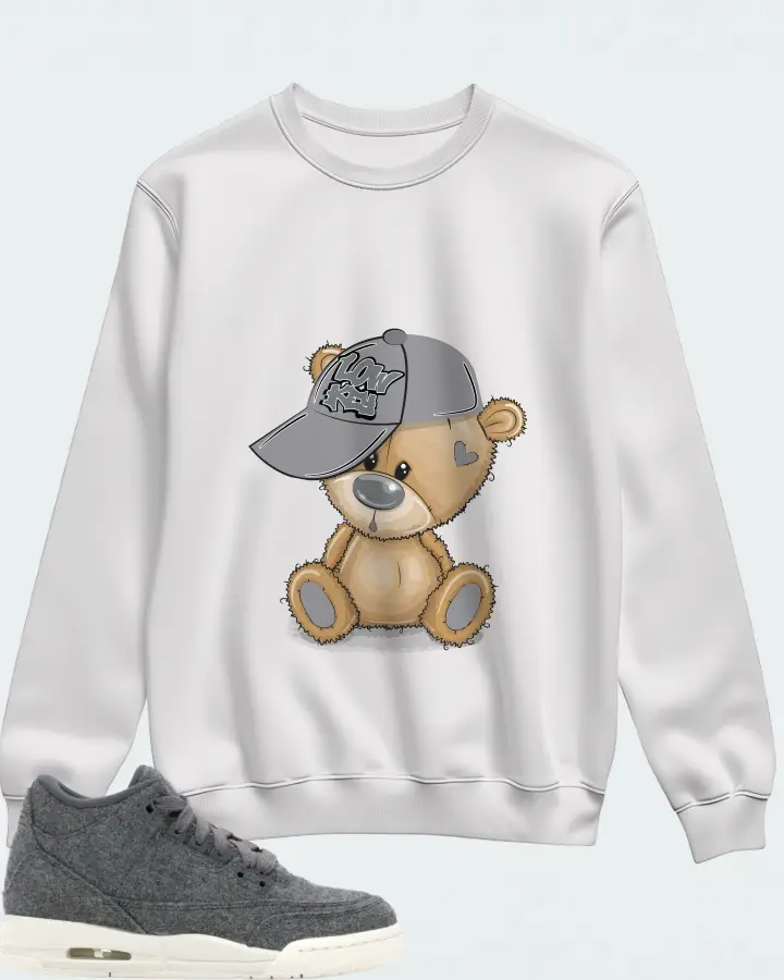 Jordan 3 Retro Sneaker Matching White Sweatshirt - LOW KEY BEAR