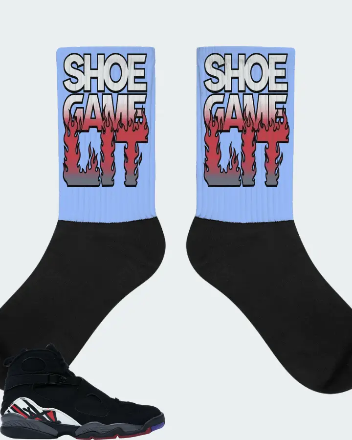 Jordan 8 Retro Sneaker Matching Carolina Blue Socks - Shoe Game Lit Refreshed