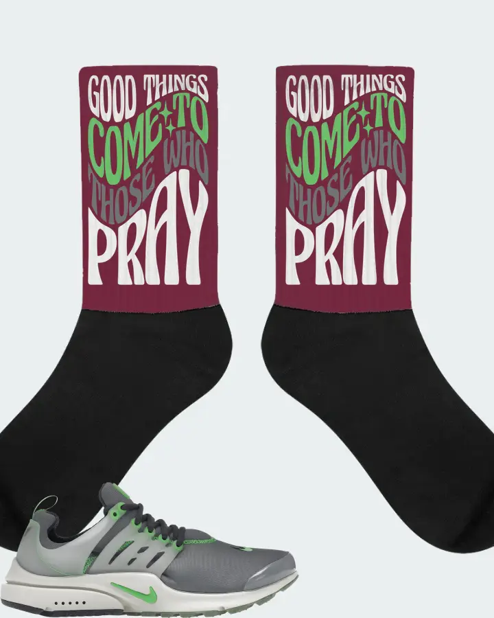 Nike Air Presto PRM Sneaker Matching Maroon Socks - Good Things Come To Those Who Pray