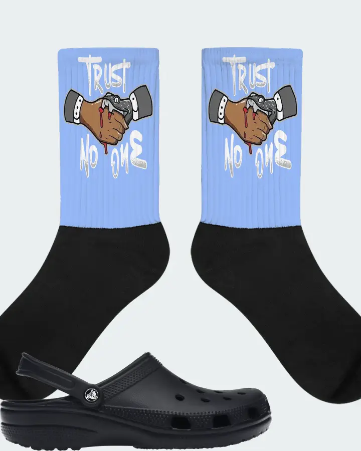 Crocs Classic Clog Sneaker Matching Carolina Blue Socks - Trust No One