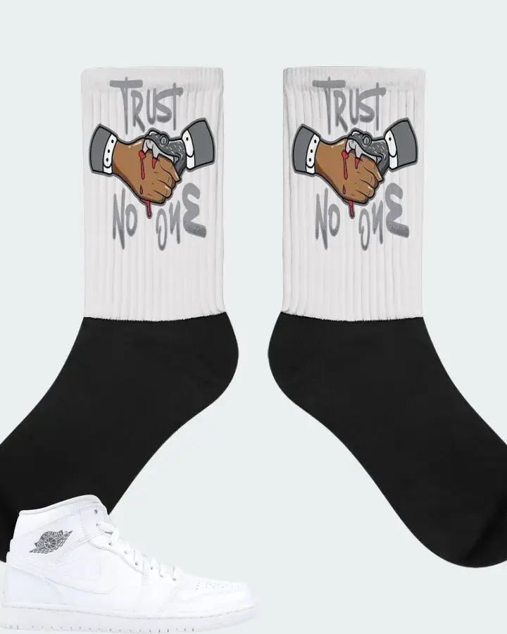 Air Jordan 1 Mid Cool Grey  Sneaker Matching White Socks - Trust No One