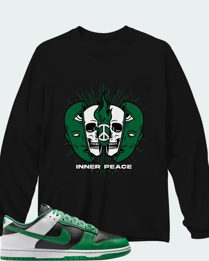 Nike Dunk Low Retro Black White Clover Matching Long Sleeve T-Shirt