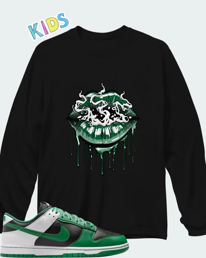 Nike Dunk Low Retro Black White Clover Matching Kid's Long Sleeve T-Shirt