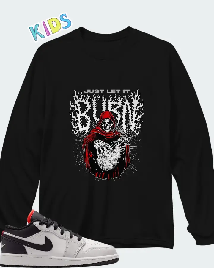 Air Jordan 1 Low Black Summit White Matching Kid's Long Sleeve T-Shirt