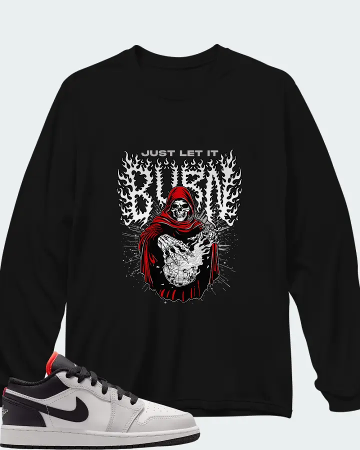 Air Jordan 1 Low Black Summit White Matching Long Sleeve T-Shirt