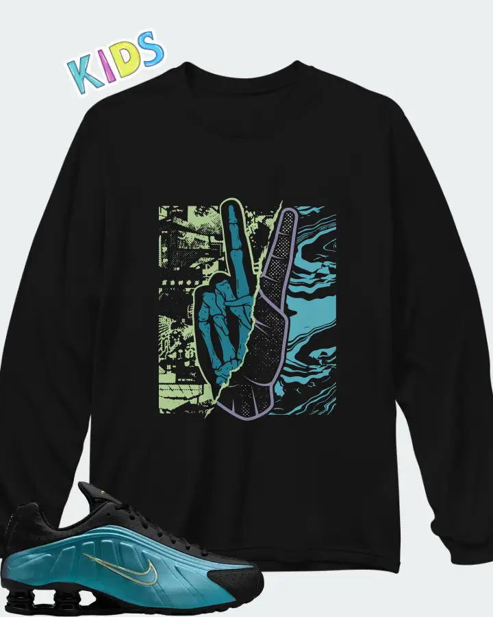Nike Shox R4 Sapphire Pencil Point Black Matching Kid's Long Sleeve T-Shirt
