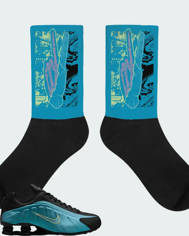 Nike Shox R4 Sapphire Pencil Point Black Matching Socks