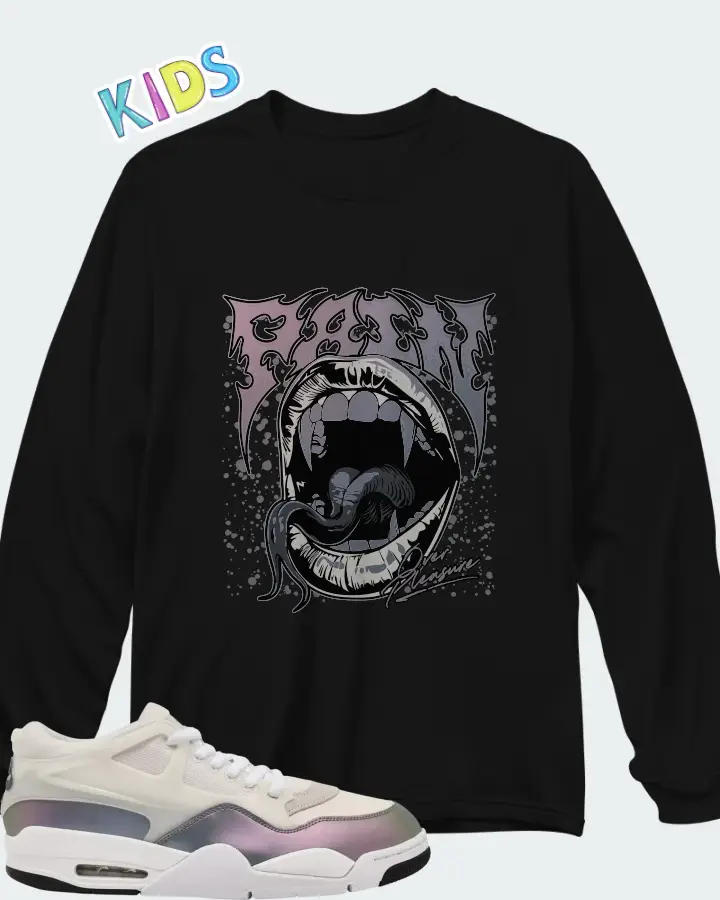 Jordan 4 RM Phantom Black White Matching Kid's Long Sleeve T-Shirt