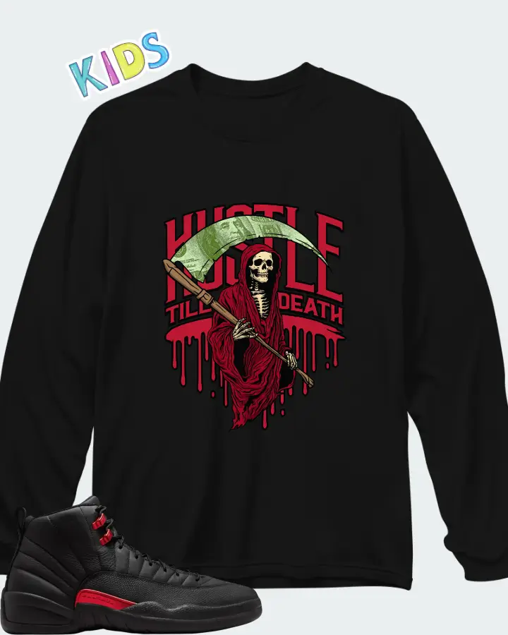 Air Jordan 12 Retro Bloodline Matching Kid's Long Sleeve T-Shirt