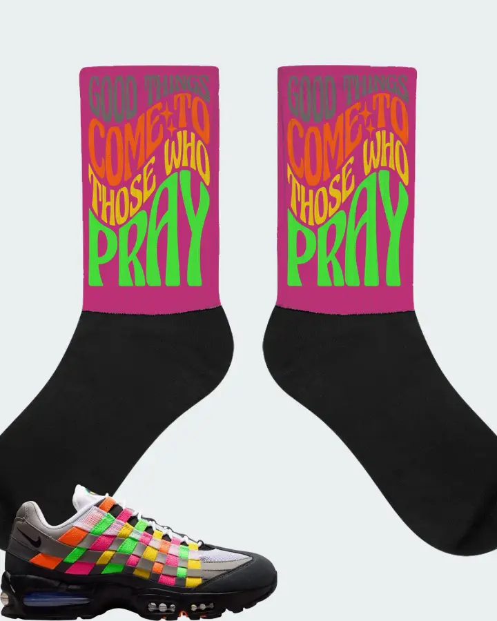 Nike Air Max 95 Woven Multi Sneaker Matching Berry Socks - Good Things Come To Those Who Pray
