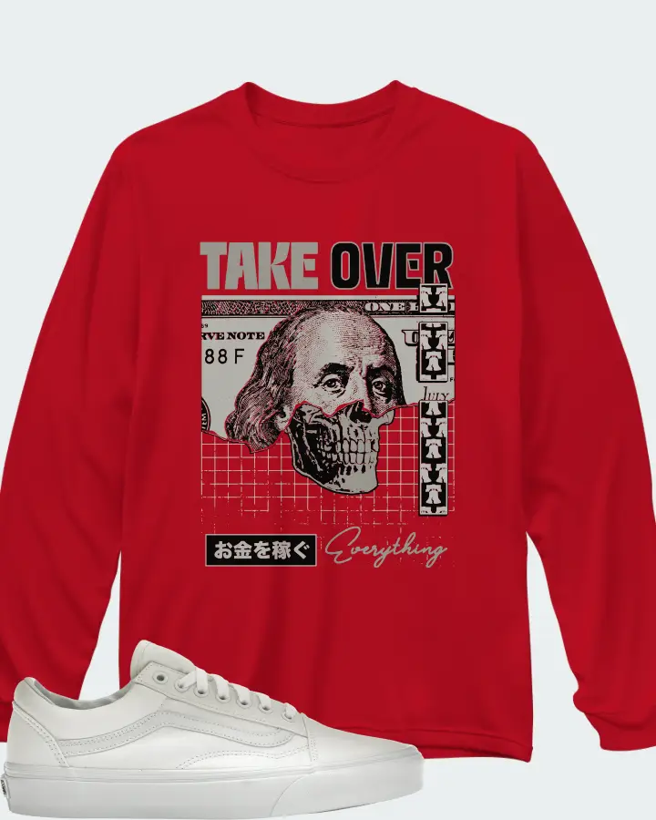 Vans Old Skool Sneaker Matching Red Long Sleeve T-Shirt - Take Over