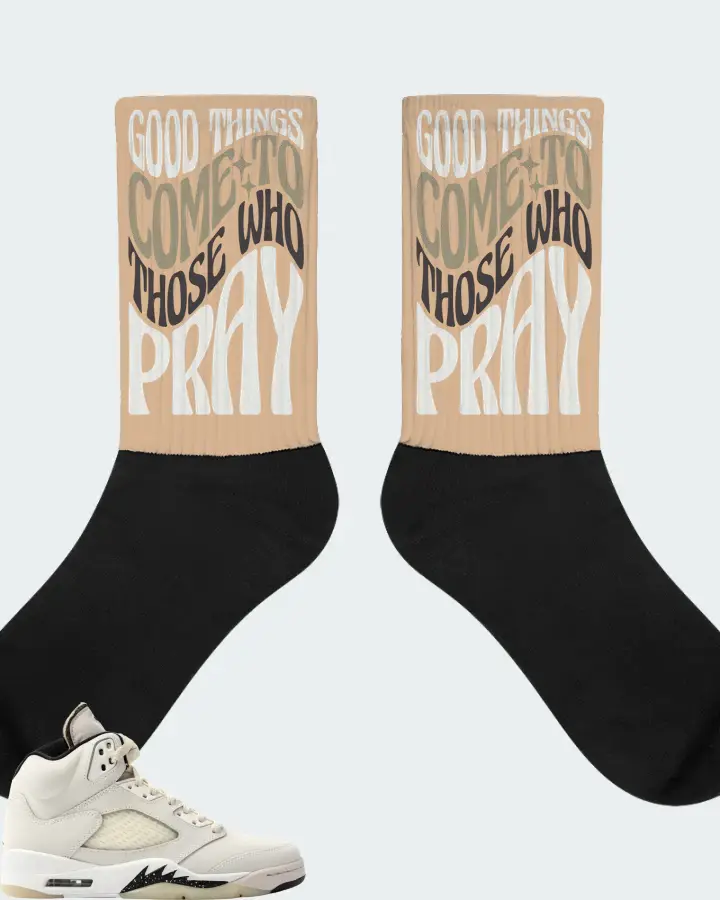 Jordan 5 Retro SE Sail Sneaker Matching Cream Socks - Good Things Come To Those Who Pray