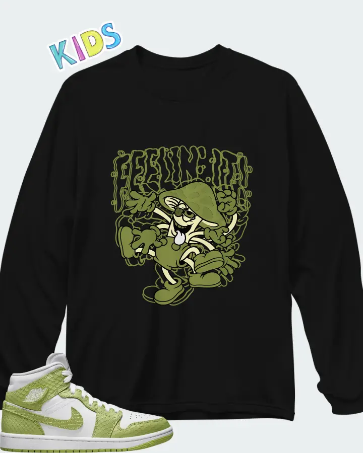 Air Jordan 1 Mid SE Green Python Matching Kid's Long Sleeve T-Shirt