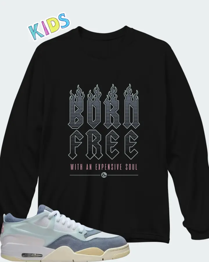 Air Jordan 4 RM Diffused Blue Ashen Slate Matching Kid's Long Sleeve T-Shirt