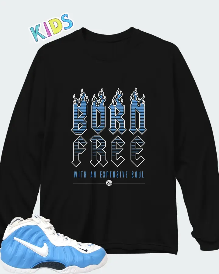 Nike Air Foamposite Pro University Blue Matching Kid's Long Sleeve T-Shirt
