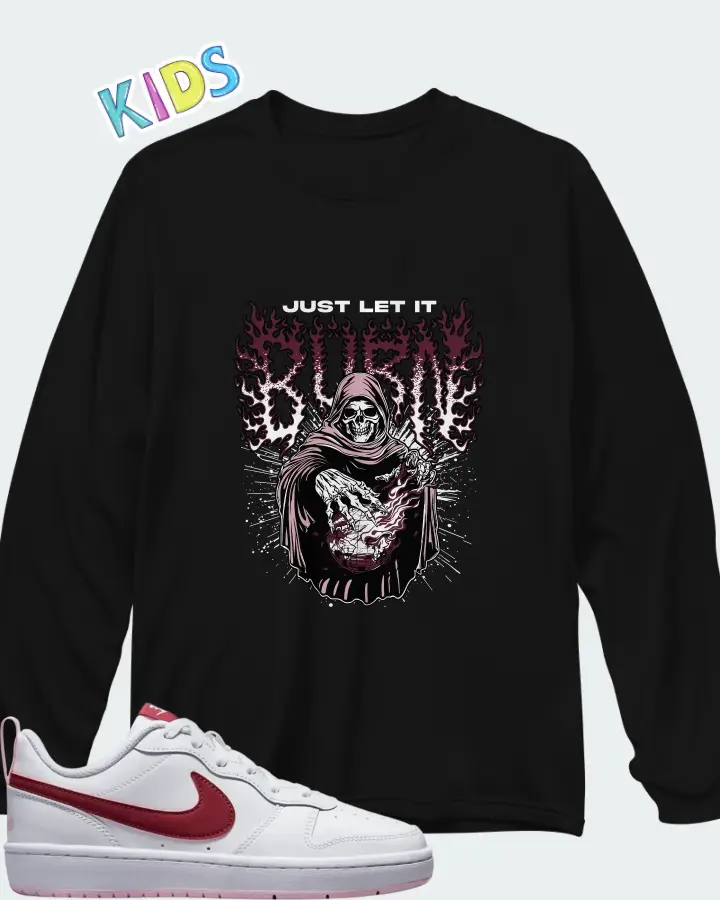 Nike Court Borough Low 2 White Dark Beetroot Matching Kid's Long Sleeve T-Shirt