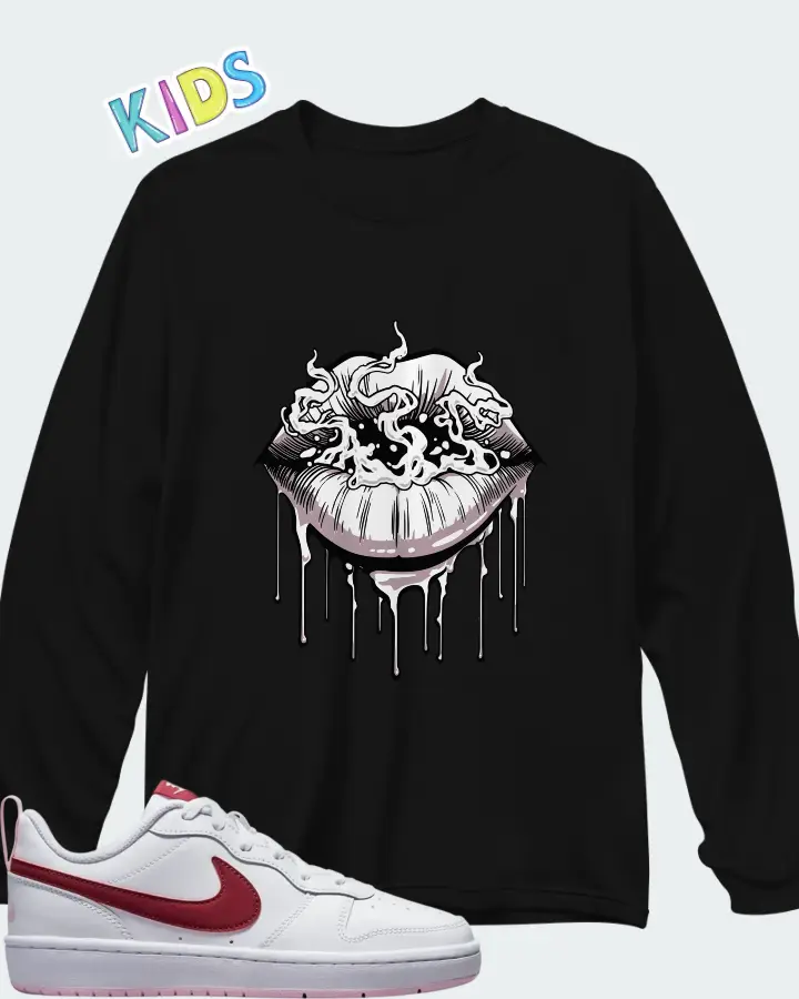 Nike Court Borough Low 2 White Dark Beetroot Matching Kid's Long Sleeve T-Shirt