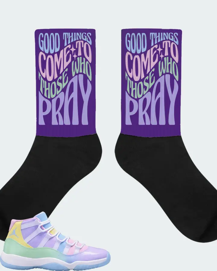 Air Jordan 11 Retro Easter Eggs Sneaker Matching Purple Socks - Good Things Come To Those Who Pray