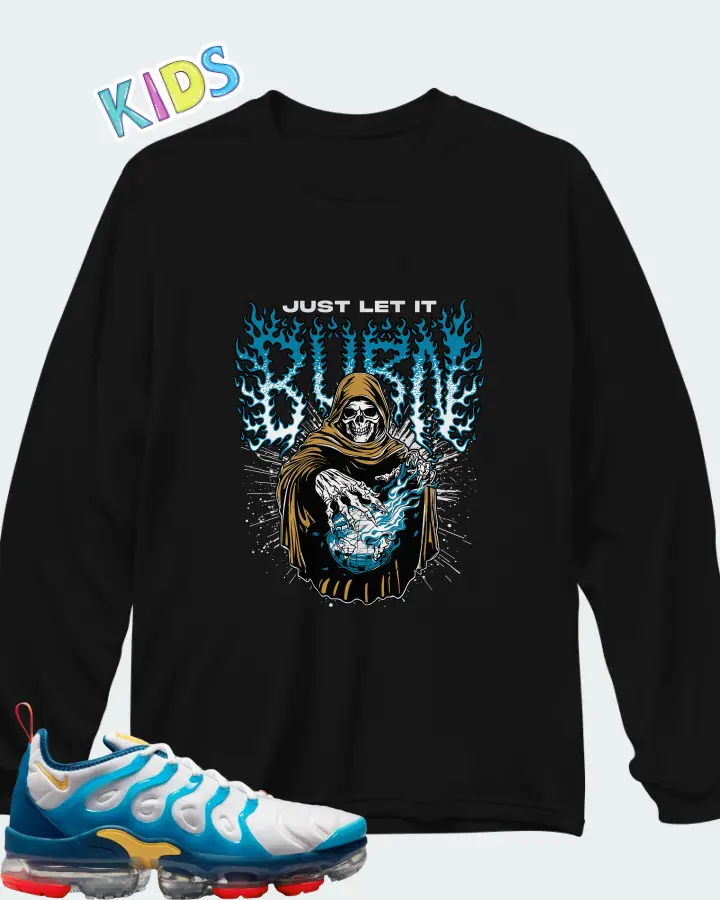 Nike Air VaporMax Plus White Citron Pulse Industrial Blue Matching Kid's Long Sleeve T-Shirt