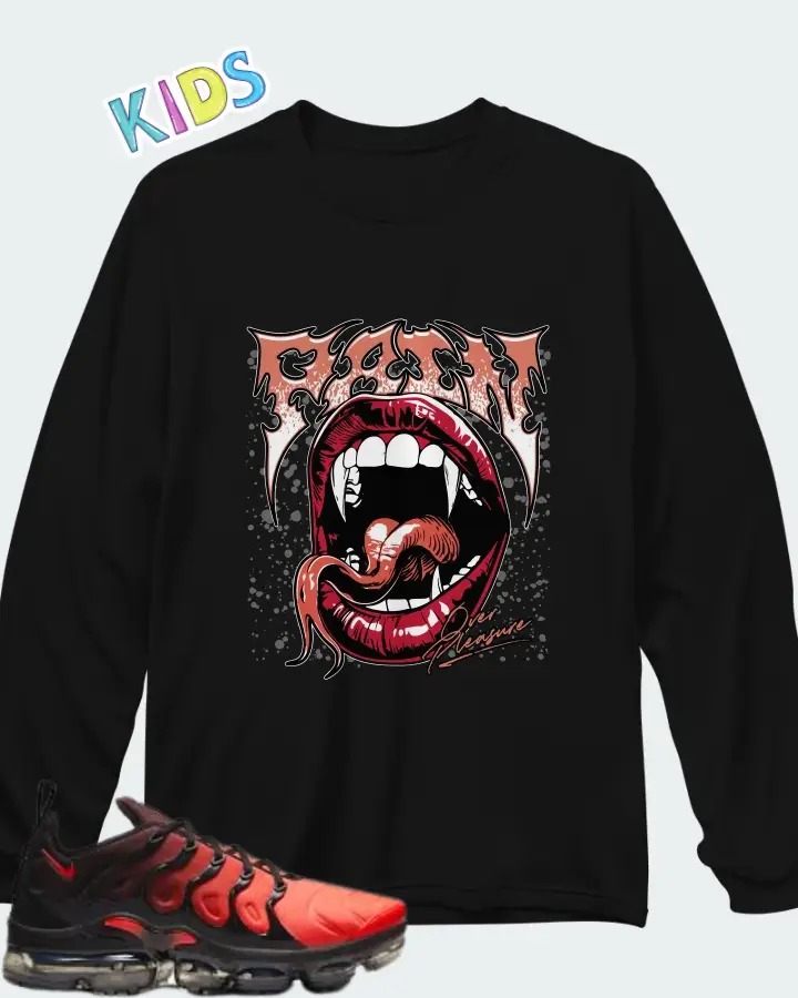 Nike Air VaporMax Plus Black Crimson Gradient  Matching Kid's Long Sleeve T-Shirt