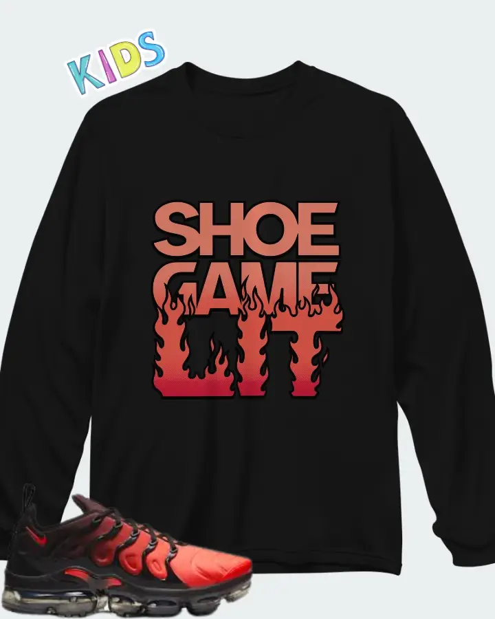 Nike Air VaporMax Plus Black Crimson Gradient Matching Kid's Long Sleeve T-Shirt