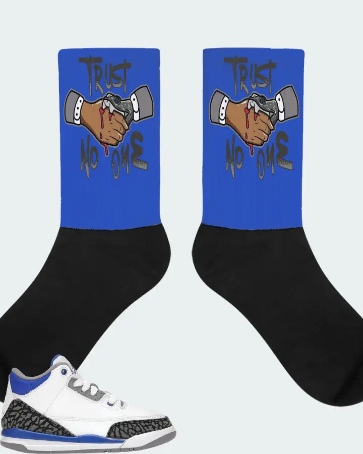 Jordan 3 Retro Sneaker Matching Royal Blue Socks - Trust No One