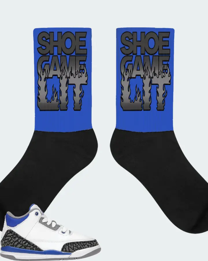 Jordan 3 Retro Sneaker Matching Royal Blue Socks - Shoe Game Lit Refreshed