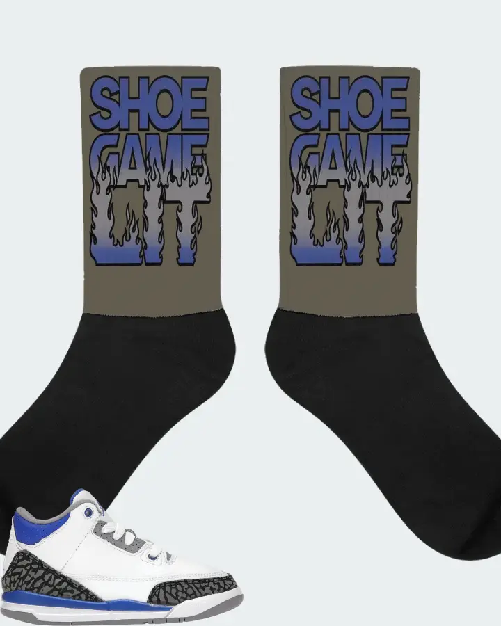 Jordan 3 Retro Sneaker Matching Army Green Socks - Shoe Game Lit Refreshed